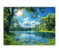 Luminora 8x6ft Fabric Natural Scenery Photography Backdrop Lake Sky Scenic Background Outdoor Travel Hiking Camping Party Decorations Holiday Photo Banner Props