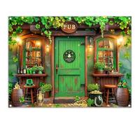 Luminora 8x6ft Fabric St. Patrick's Day Pub Backdrop Wooden House Irish Shamrock Lucky Gold Coin Photography Background Holiday Party Decorations Festival Photo Props