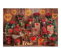 Luminora 8x6ft Fabric Valentine's Day Wooden Photography Backdrop Wood Red Rose Flower Love Romantic Background Wedding Party Decoration Bridal Photo Banner Booth