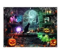 Luminora 8x6ft Halloween Magic Witch Backdrop Scary Castle Pumpkin Lantern Potions Moon Night Background Kids Holiday Decorations Party Photo Banner