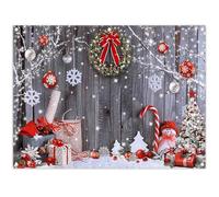 Luminora 8x6ft Merry Christmas in Winter Gray Wood Wall Snowman Backdrop