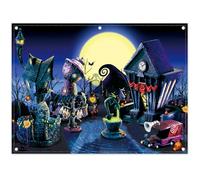 Luminora 8x6ft Nightmare Theme Polyester Backdrop Pumpkin Moon Town Background Trick or Treat Decoration Kids Birthday Party Photo Banner