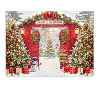 Luminora 8x6ft North Pole Christmas Village Xmas Trees Red Gate Backdrop
