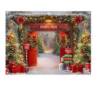 Luminora 8x6ft North Pole Red Wooden Door Santa's Home Backdrop Fairy Village Snowy Forest Reindeer Background Winter Merry Christmas Decor Party Photo Banner