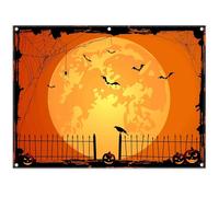 Luminora 8x6ft Orange Halloween Night Moon Backdrop Pumpkin Witch Spider Web Background Horror Kids Adults Birthday Festival Decoration Party Photo Banner