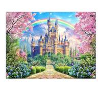 Luminora 8x6ft Pink Floral Castle Princess Rainbow Girl Birthday Backdrop