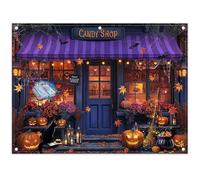Luminora 8x6ft Purple Halloween Witch's Candy Shop Backdrop Maple Leaves