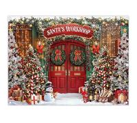 Luminora 8x6ft Red Santa's Workshop Backdrop Winter Presents Xmas Trees Snowman Gifts Christmas Eve Background Celebrate Festival Decor Photo Banner Props