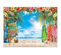 Luminora 8x6ft Summer Hawaii Sunshine Beach Backdrop Tropical Flowers Palm Leaves Surfboard Background Aloha Blue Sky Sea Party Decorations Photo Banner Booth