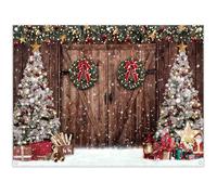 Luminora 8x6ft Winter Rustic Christmas Wooden Barn Door Backdrop Christmas Trees Snowy Sence Gifts Background Family Happy New Year Kids Birthday Decorations Party Photo Banner