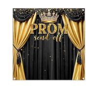 Luminora 8x8ft Prom Night Send-Off Backdrop 2026 Graduation Black Gold Congrats Grad Background Class of 2026 Decoration High School College Photo Banner Props