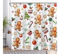 Luminora Christmas Gingerbread Man Shower Curtain for Bathroom | Polyester, Candy Canes Cup Cake Xmas Tree Festival Decorations Sets, with 12 Hooks, Waterproof, Polyester, 72" x 72"