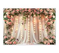 Luminora Digital Print Fabric 7x5ft Rose Tulle Curtain Photography Backdrop Valentine's Day Pink Floral Lights Background Bridal Wedding Party Decor Photo Banner