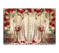 Luminora Digital Print Fabric 7x5ft Valentine's Day Red Rose Stage Photography Backdrop Golden Glitter Curtain Background Bridal Shower Anniversary Party Decoration Photo Banner