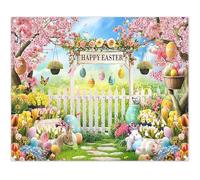 Luminora Fabric 10x8ft Spring Easter Backdrop Bunny Colorful Eggs Tulip Flower Garden Photography Background Kids Baby Shower Party Decoration Photo Banner Booth