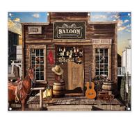 Luminora Fabric 10x8ft Western Cowboy Photography Backdrop Rustic Country Bar Wooden House Wild West Background Kids Adults Party Decorations Photo Banner Booth