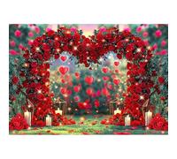 Luminora Fabric 12x8ft Happy Valentine's Day Photography Backdrop Love Heart Red Rose Flowers Stand Background Bridal Shower Wedding Party Decoration Photo Banner Booth