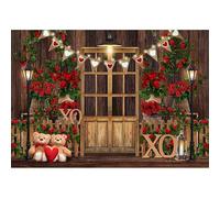 Luminora Fabric 12x8ft Rustic Wooden Valentine's Day Photography Backdrop Red Rose Barn Door Love Heart Flags Background Bridal Shower Wedding Party Decor Photo Banner