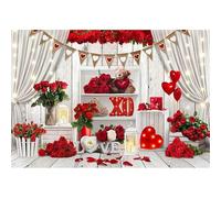 Luminora Fabric 12x8ft Valentine's Day Wooden Red Rose Photography Backdrop Bear Love Heart Balloon Background Wedding Bridal Shower Party Decoration Photo Booth Banner