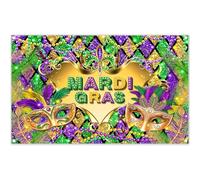 Luminora Fabric 72x43inch Mardi Gras Backdrop Mask Masquerade Photography Backdrop Gold Green Purple Beads Dress Up Party Decoration Photo Banner Booth Props