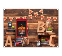 Luminora Fabric 7x5ft Back To School Photography Backdrop Rustic Wooden House ABC Letter Preschool Classroom Background Kids Kindergarten Decorations Photo Banner Booth