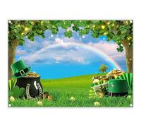 Luminora Fabric 7x5ft Happy St. Patrick's Day Photography Backdrop Green Shamrock Lucky Gold Coin Rainbow Background Irish Party Decoration Photo Booth Banner