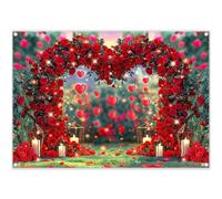 Luminora Fabric 7x5ft Happy Valentine's Day Photography Backdrop Love Heart Red Rose Flowers Stand Background Bridal Shower Wedding Party Decoration Photo Banner Booth