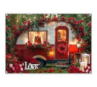 Luminora Fabric 7x5ft Happy Valentine's Day Photography Backdrop Red Romantic Car Rose Forest Background Anniversary Party Decoration Bridal Wedding Photo Banner Booth
