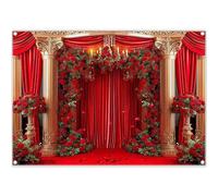 Luminora Fabric 7x5ft Red Roses Curtain Photography Backdrop Valentine's Day Stage Ceremony Background Anniversary Bridal Shower Wedding Party Decoration Photo Banner