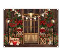 Luminora Fabric 7x5ft Rustic Wooden Valentine's Day Photography Backdrop Red Rose Barn Door Love Heart Flags Background Bridal Shower Wedding Party Decor Photo Banner