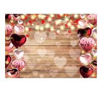 Luminora Fabric 8x6ft Rustic Wooden Valentine's Day Photography Backdrop Love Heart Balloons Glitter Background Bridal Shower Wedding Party Decorations Photo Banner Props