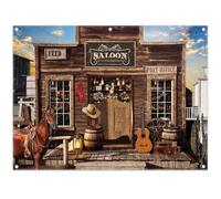 Luminora Fabric 8x6ft Western Cowboy Photography Backdrop Rustic Country Bar Wooden House Wild West Background Kids Adults Party Decorations Photo Banner Booth