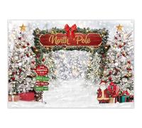 Luminora Polyester 7x5ft White Winter Christmas Town Elf Village Backdrop North Pole Fairy Village Forest Background Birthday Baby Shower Decor Party Photo Banner
