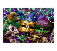 Luminora Polyester Fabric 7x5ft Carnival Masks Backdrop Mardi Gras Fiesta Masquerade Purple Green Feathers Background Kids Adults Party Decorations Photo Banner Props