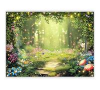 Luminora Polyester Fabric 8x6ft Enchanted Spring Magic Forest Backdrop Fairy Tale Woodland Wall Tapestry Background Birthday Party Banner Decorations Kids Photo Booth Props