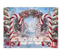 Luminora Polyester Fabric 8x6ft Red Candy Canes Christmas Arch Backdrop Christmas Tree Winter Snowy Forest Wonderland Background Holiday Birthday Decoration Party Photo Banner