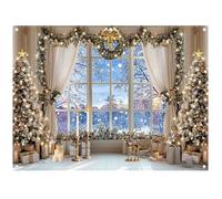 Luminora Polyester Fabric 8x6ft Winter Christmas Window Backdrop Christmas Trees Snow Forest Background Santa Happy New Year Decorations Party Photo Banner
