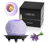 Luminora Spiral Candle with Hollow Round Design, Sculptural Wax Decor Gift, Unique Wick Flame Path, Modern Accent Piece for Shelf, Table, Mantel, and Entryway Display Set (Purple, Lavender Scented)