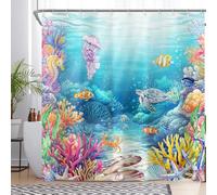 Luminora Summer Underwater World Shower Curtain for Bathroom Tropical Coral Shell Sea Turtles Jellyfish Kids Decorations Sets with 12 Hooks Waterproof Polyester 72" x 72"
