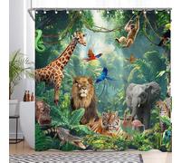Luminora Tropical Jungle Rainforest Safari Animal Shower Curtain for Bathroom Zoo Palm Leaves Decorations Sets with 12 Hooks Waterproof Polyester 72" x 72"