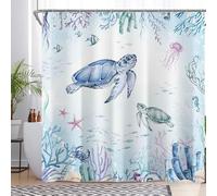 Luminora Underwater Sea Turtles Shower Curtain for Bathroom Blue Ocean Tropical Beach Coastal Seaweed Fish Decorations Sets with 12 Hooks Waterproof Polyester 72" x 72"