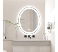 luminorcrest 50 * 70cm Oval LED Mirror,Smart Bathroom Mirror with Light, Anti-Fog, 3 Colour Dimmable, Front and Backlit, CRI90+, Touch Button,Horizontal/Vertical