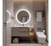 luminorcrest 70 cm Round LED Mirror,Bathroom Mirror with Light,Anti- Fog,Tempered glass,3 Colors Dimmable,Front and Backlit,CRI90+,Touch Button,Horizontal/Vertical
