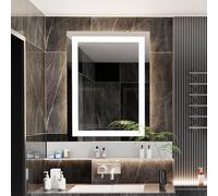 luminorcrest 70x90 cm Rectangular LED Bathroom Mirror with Front and Backlit, Dimmable Frameless Vanity Mirror with Anti-Fog, Shatterproof Tempered Glass, Touch Control Wall-Mounted Lighted