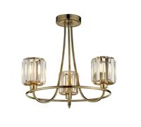 Luminosa Berenice 3 Light Multi Arm Glass Shade Semi Flush Ceiling Lamp Antique Brass