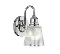 Quintiesse Addison LED Single Light Bathroom Wall Fitting In Polished Chrome Finish With Ribbed Glass Shade