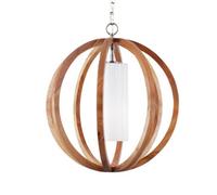 Elstead Allier - 1 Light Small Spherical Cage Ceiling Pendant Brushed Steel, Light wood, E27