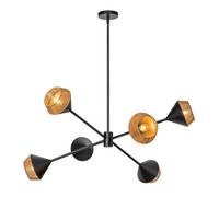 Luminosa Lighting Elstead Alora Mood Daphne Multi Arm Pendant Ceiling Light Contemporary Matt Black, Natural 6X E14