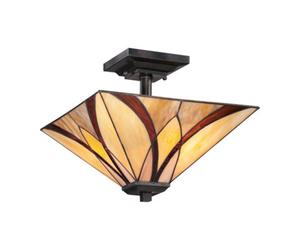 Luminosa Lighting Elstead Asheville 2 Light Semi Flush Ceiling Lamp Bronze, Tiffany Glass, E27