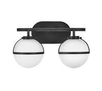 Hinkley Hollis 2 Light Bathroom Wall Light In Black with Opal Glass